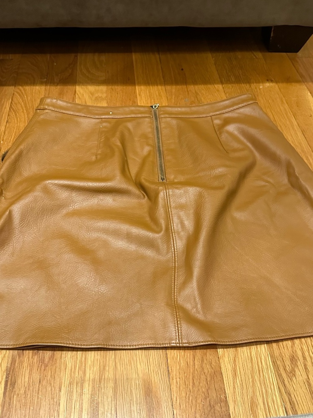 Bar III Cognac Leather A-Line Mini Skirt - Picture 2 of 4